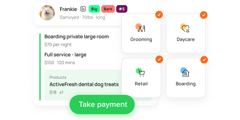 Screenshot of MoeGo's all-in-one pet care software dashboard showcasing scheduling and business management features.