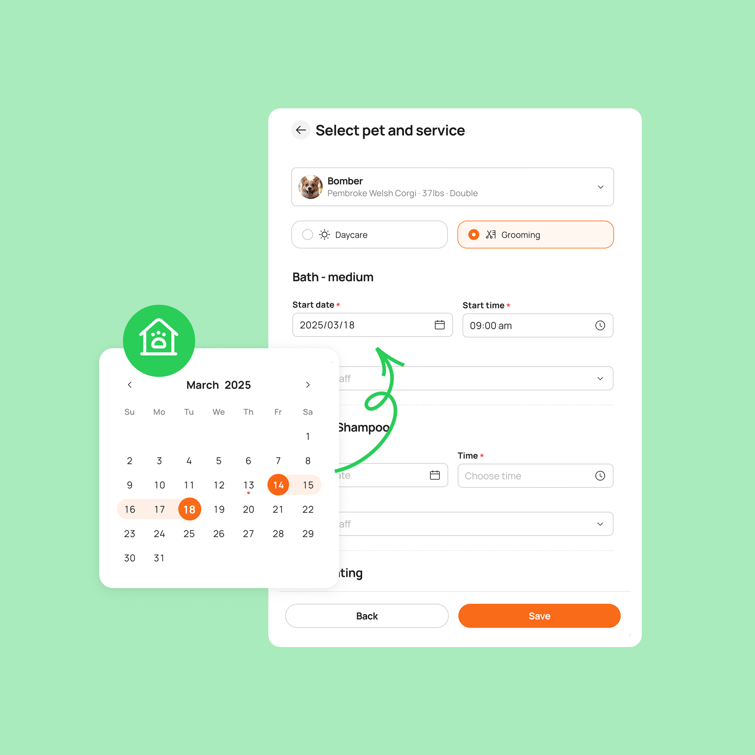 Auto-fill in time for grooming service with Boarding