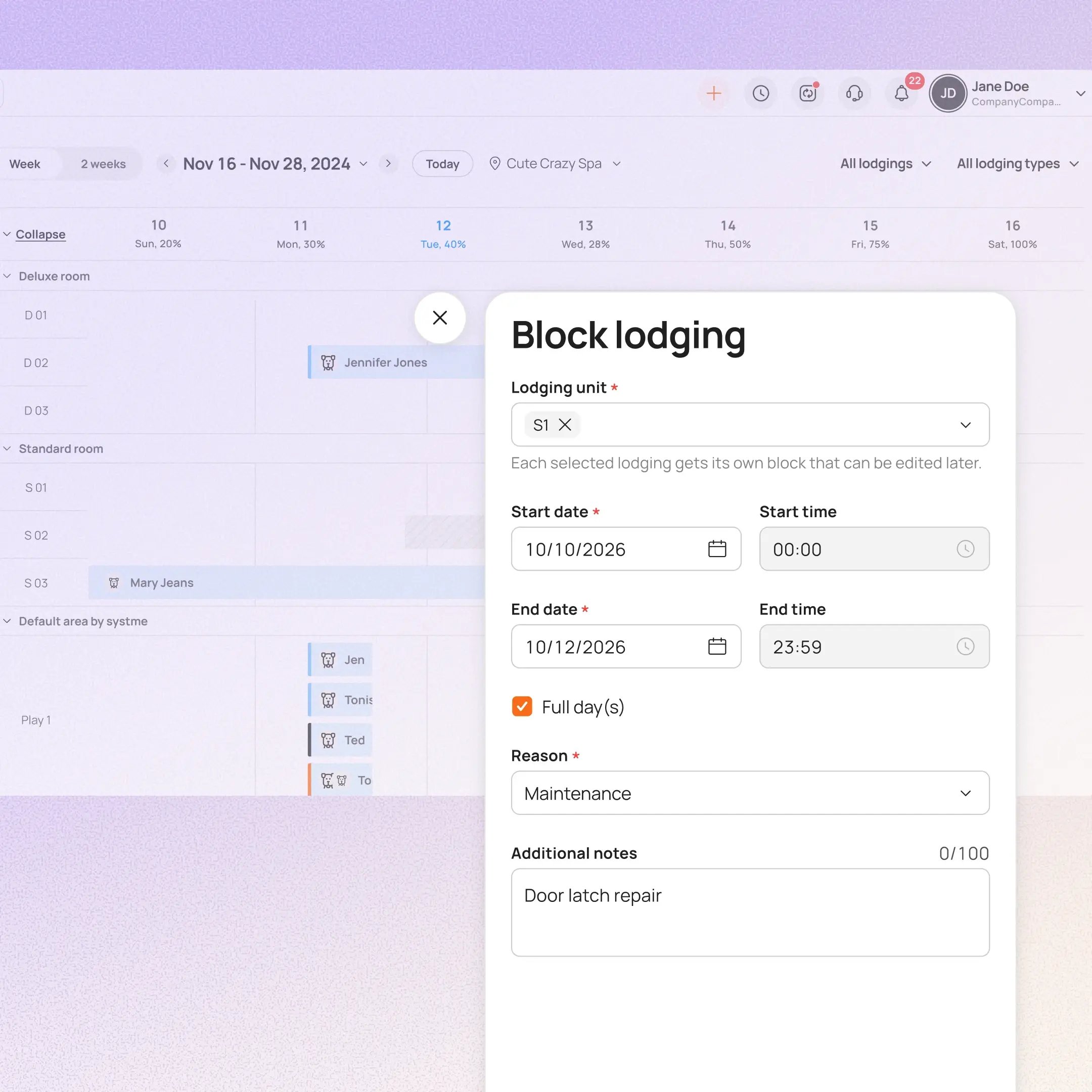 Lodging Availability Management
