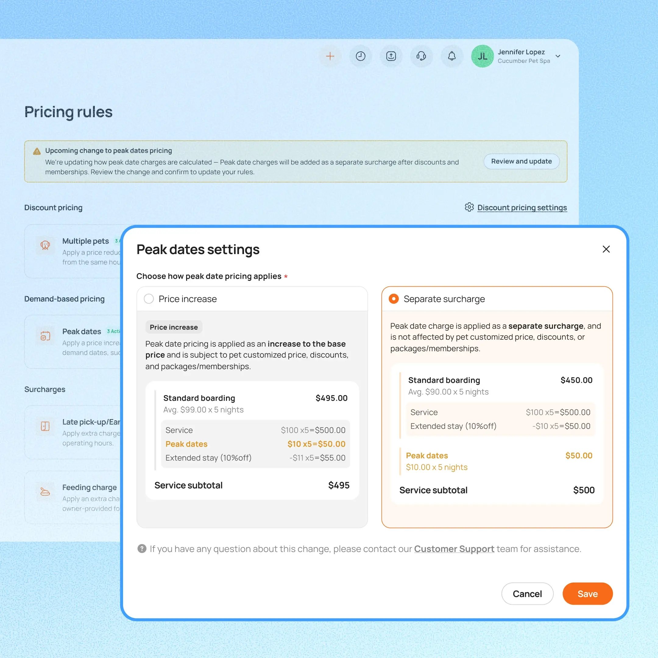 Peak Dates_ Separate Surcharges from the Base Service Price