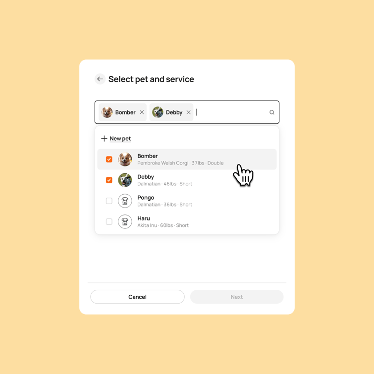 Schedule multiple pets at the same time