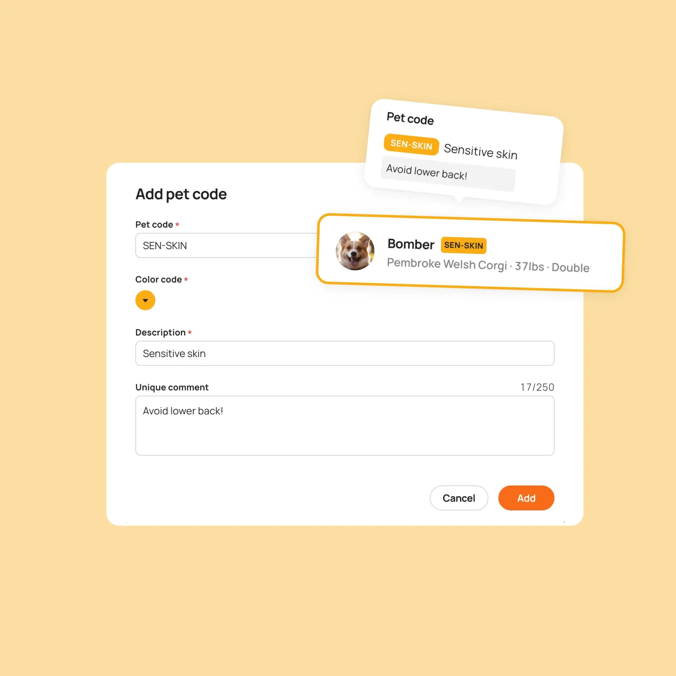 add custom notes for pet codes