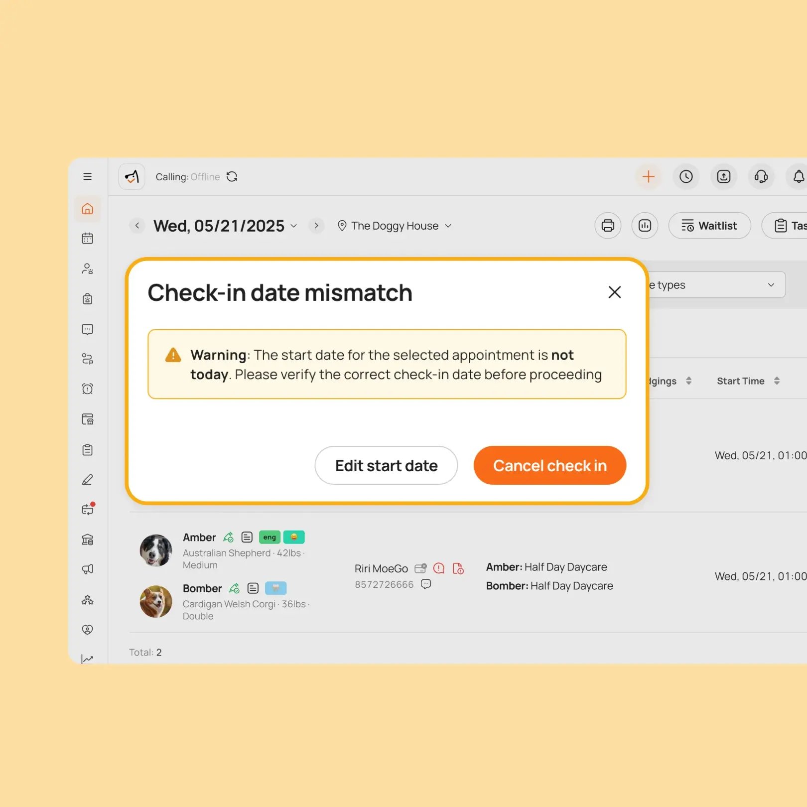early check in warning pop up for future appointments_