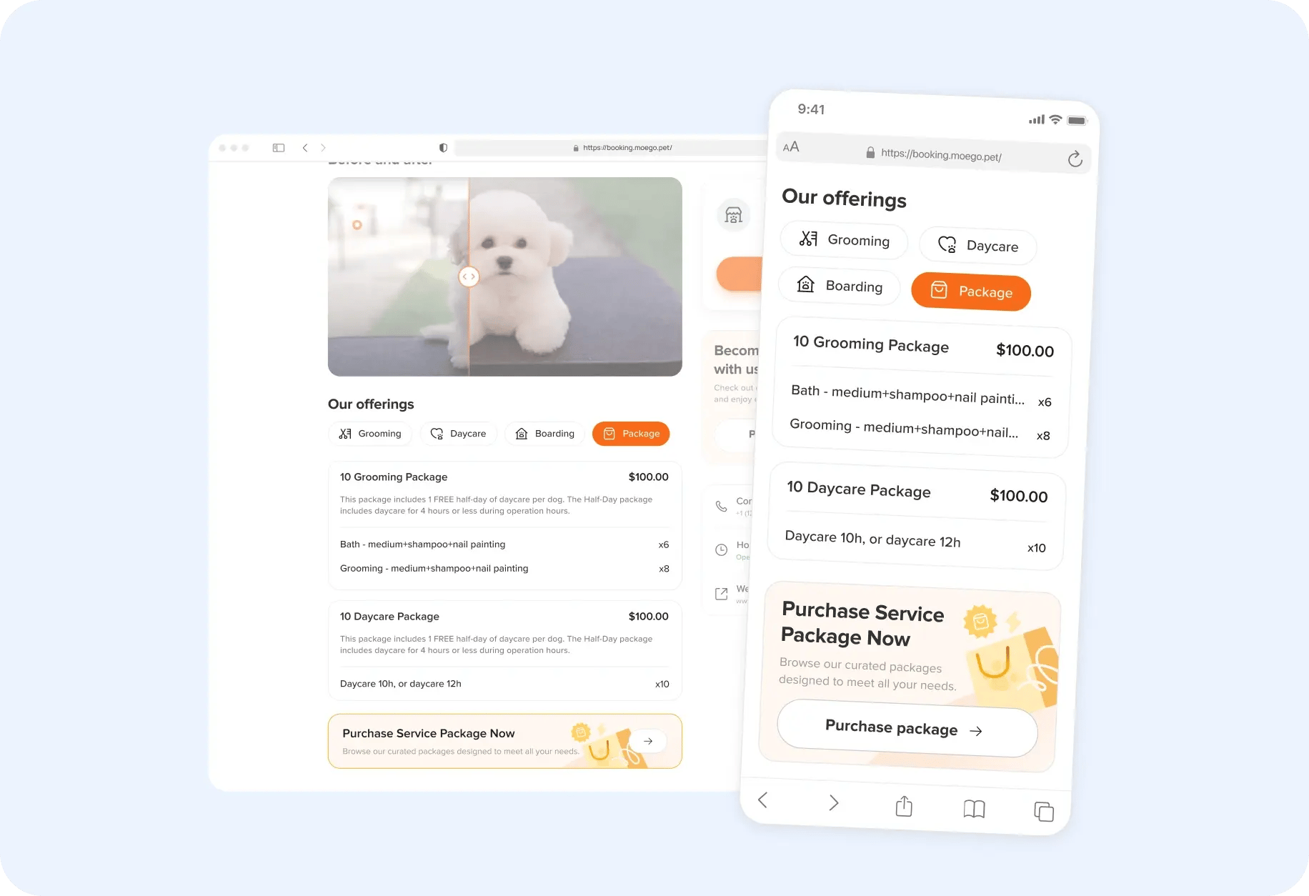 moego online booking package upsell